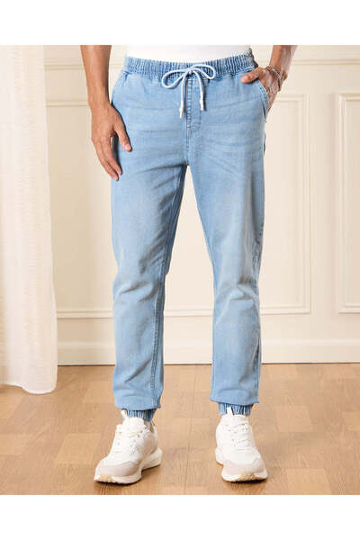 REDTAG Men Blue Plain Basic Jogger