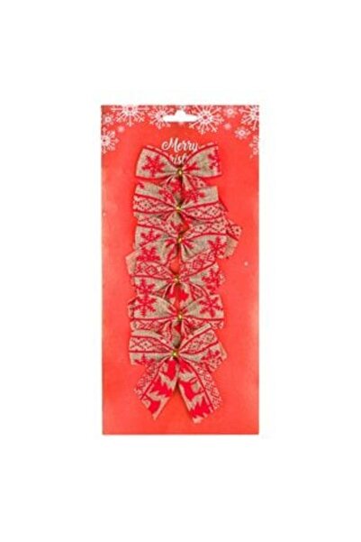 SHOPIENS Funde decorative de Crăciun bej cu detalii roșii 9 cm - 6 buc