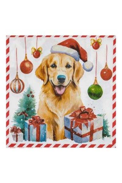 SHOPIENS Christmas Table Napkins 2-Ply White Dog Gifts Baubles 25 x 25 cm - 30 pcs