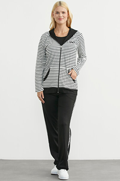 Sementa με κουκούλα Σετ Φόρμας Ριγέ - Μαύρο