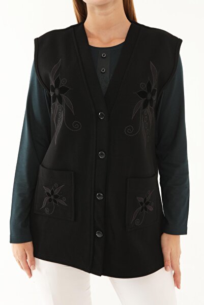 Lanze Çelik Örme Nakışlı Desenli Düğmeli Anne Yelek 2311