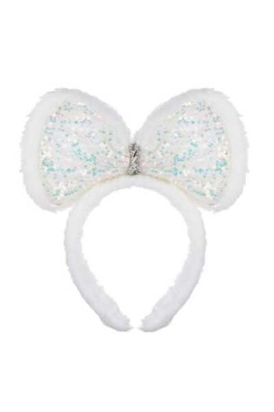 Silver Star Coroană de Crăciun pentru păr cu fundă albă, blană artificială, paiete iridescente și pietre