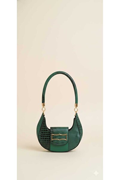 ÇANTA YEŞİL YILAN DESENLİ İSTER EL İSTER OMUZ ÇANTASI