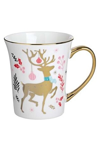 SHOPIENS Cană ceramică de Crăciun cu model de reni aurii și detalii din folie...