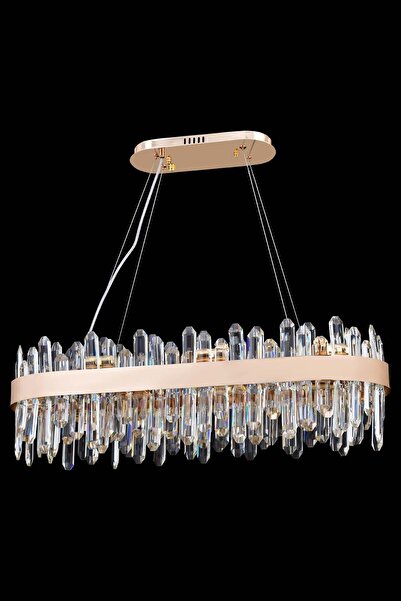 Almira MİRAN KRİSTAL CİFT KRISTAL TAŞLI LÜKS AVİZE GOLD YEMEK MASASI