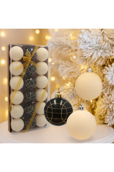 Selgot Set de 18 globuri de Crăciun, diametru 6 cm, negru-bej