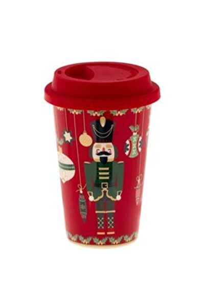 SHOPIENS New Bone Red Nutcracker Pattern Cup with Silicone Lid 400 ml
