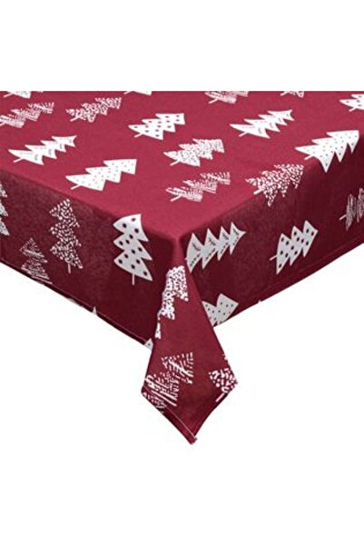 SHOPIENS Christmas Tablecloth Burgundy White Trees 120 x 120 cm