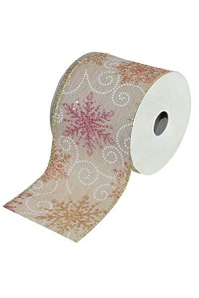 SHOPIENS Panglică decorativă pentru brad de Crăciun - sclipici ecru cu fulgi ...