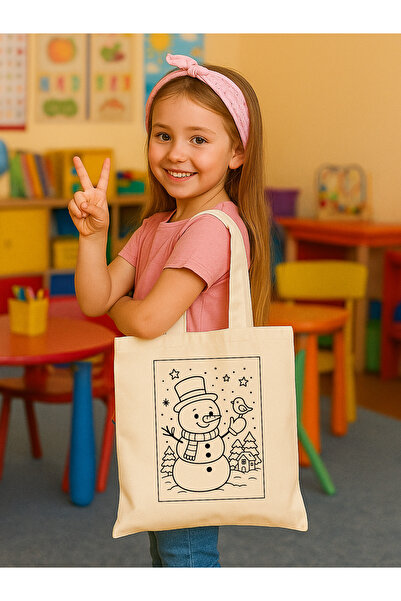 Cemira Boyama Çanta Kardan Adam Yeniyıl Bez Çanta Boyanabilir Anaokulu Çocuk Etkinlik Boyama