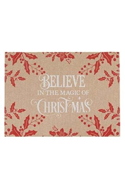 SHOPIENS Χριστουγεννιάτικη Πιατοθήκη Μπεζ Λινό Υφασμάτινο Μήνυμα Λευκό Γκι Κό...