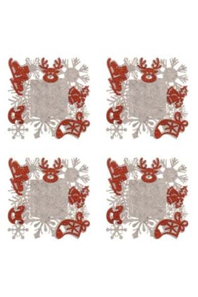 SHOPIENS Christmas Felt Coasters Set Beige Grey Snowflakes Red Glitter Figuri...