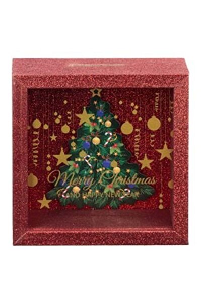 SHOPIENS Κόκκινος ξύλινος χριστουγεννιάτικος κουμπαράς με καρό και κόκκινο γκ...