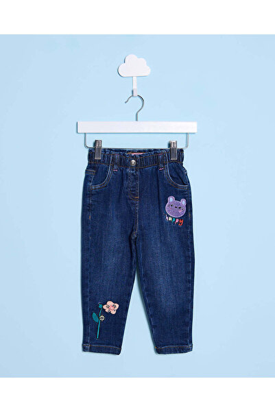 REDTAG Infant Girls Blue Embroidered Denim Jeans