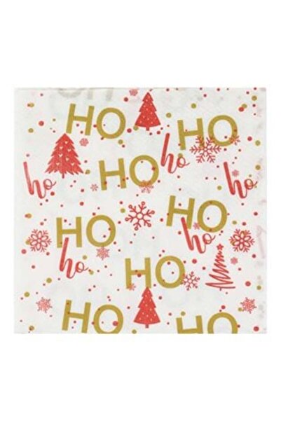SHOPIENS 1-ply White Table Napkins with Red Snowflakes HO HO HO 40 x 40 cm - 80 pcs