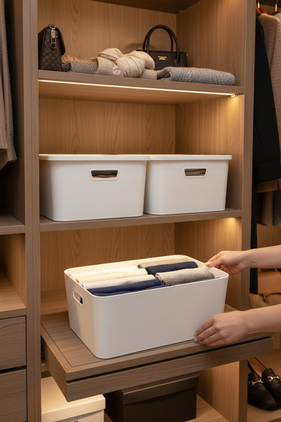 Kitchen Life 2-قطعة من مظهر جلدي صندوق تخزين للملابس داخل الخزانة - منظم