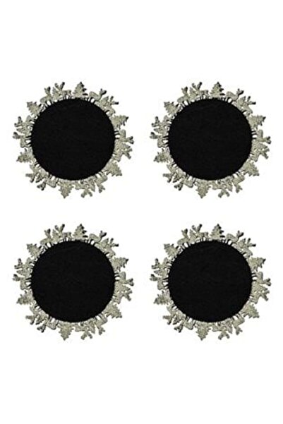 SHOPIENS Set Suporturi Pahare de Craciun din Pasla Negru Auriu Glitter Finisa...