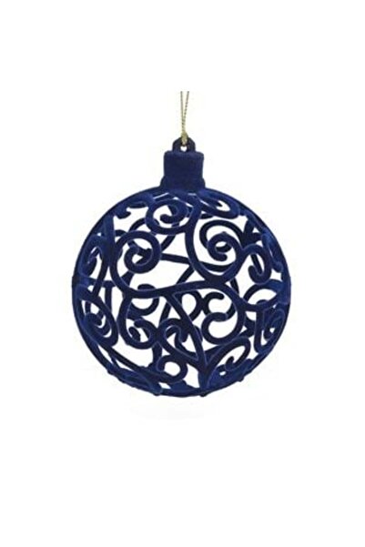 SHOPIENS Ornament Brad de Craciun Glob Catifelat Albastru cu Model Ø6 cm