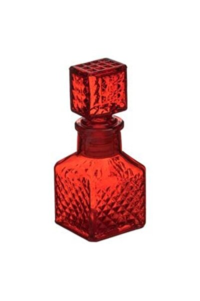 SHOPIENS Sticlă mică de sticlă roșie cu model în carouri pentru lichior 50 ml