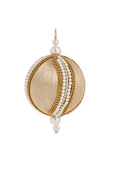 SHOPIENS Beige Christmas Tree Bauble with Thread, Rhinestones & Beads Ø10 cm