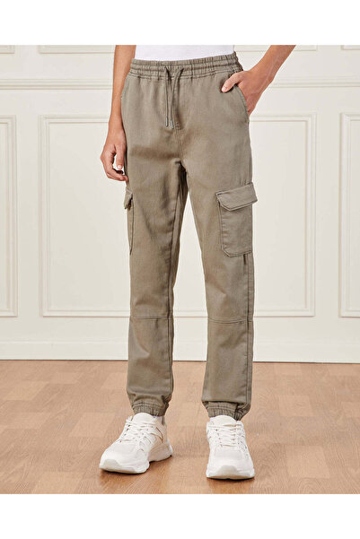 REDTAG Senior Boys Olive Denim Cargo Jogger Jeans