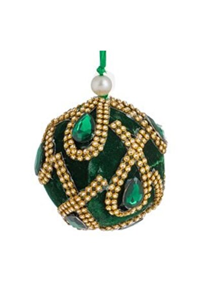 SHOPIENS Ornament de Crăciun pentru brad - Glob verde catifea cu strass și cristale Ø7 cm