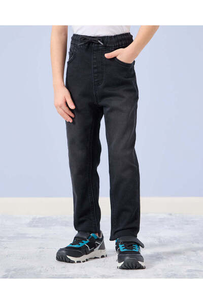 REDTAG Boys Black Knitted 5 Solid Jeans