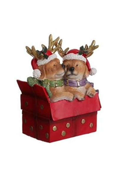 SHOPIENS Decorațiune de masă de Crăciun - Cadou cu căței 14 x 11 x 19 cm