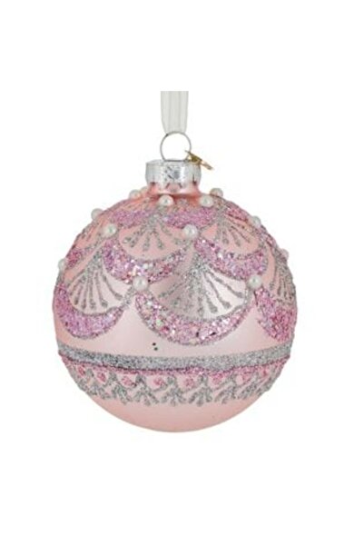 SHOPIENS Ornament de Crăciun pentru brad - Glob de sticlă roz perlat cu sclip...