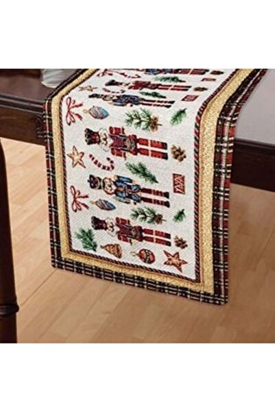 SHOPIENS Christmas Tapestry Table Runner Ecru with Nutcracker Soldier 150 x 35 cm