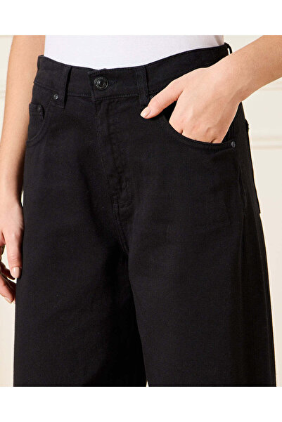 REDTAG Senior Girls Black Wide leg Folded Hem Jeans