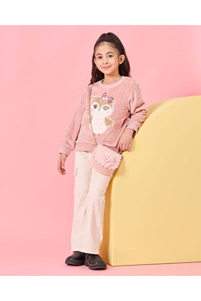 REDTAG Girls Beige Cargo Pocket Flared Jeans