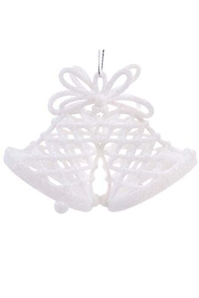 SHOPIENS Set ornamente de Crăciun - Clopoței albi cu sclipici, 11 cm (3 buc)