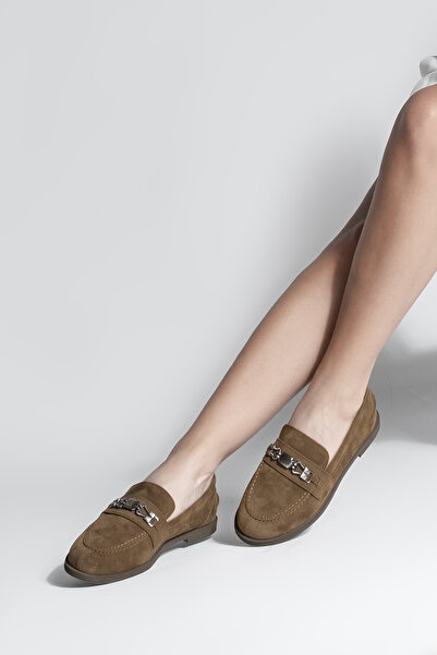 Marjin Women's Loafer Moccasin Buckle Casual Shoes Zamira Brown Suede