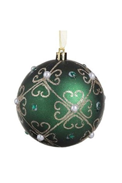 SHOPIENS Glob de Crăciun verde mat cu model floral auriu, mărgele și pietre Ø...