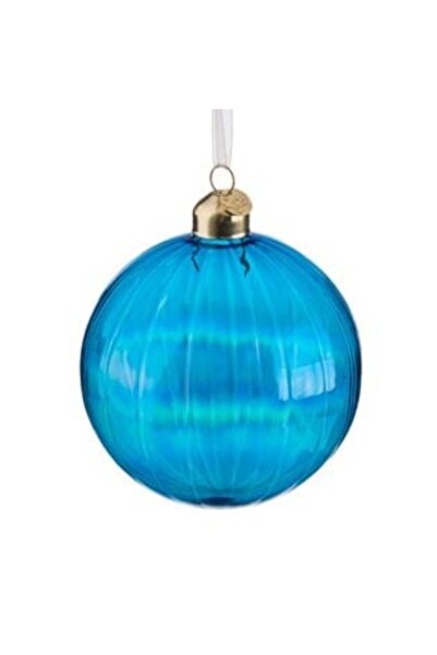 SHOPIENS Ornament de Crăciun pentru brad - Glob de sticlă albastră cu dungi î...