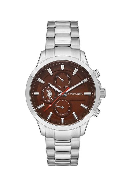 U.S. Polo Assn. Analog Men's Watch Brown Dial Silver Bracelet 45 mm USPA1035-04