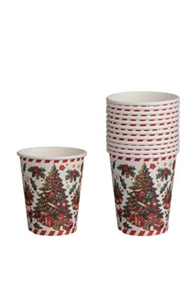 SHOPIENS Cardboard cups - 12 pcs, 240 ml, Christmas tree design