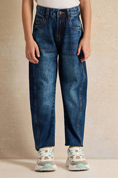 REDTAG Girls Blue Denim Cargo Jeans