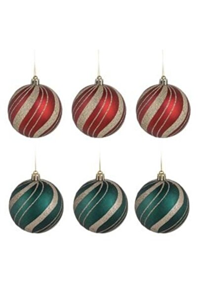Craciun Set of Red Green Balloons with Beige Stripes Glitter Ø8cm - 6pcs