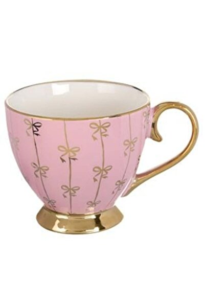 SHOPIENS Christmas Ceramic Mug Dusty Pink with Gold Handle & Foot - 450 ml