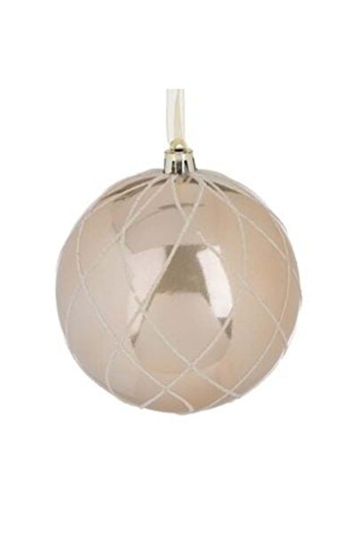 SHOPIENS Ornament Brad de Craciun Glob Bej Lucios cu Model Plasa & Glitter Ø1...