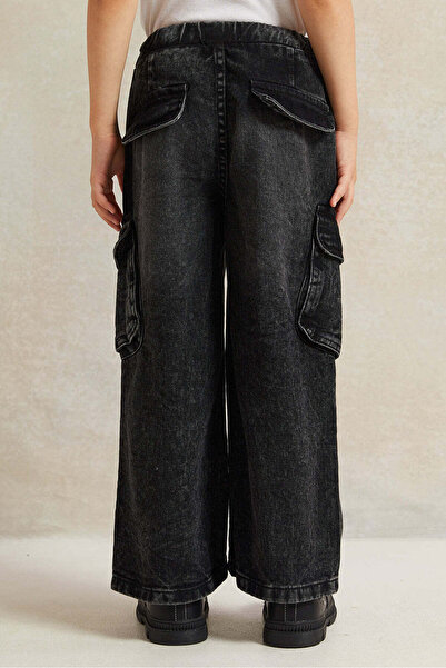 REDTAG Girls Black Cargo Denim Jeans