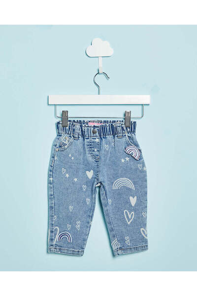 REDTAG بنطلون جينز أزرق مطرز للبنات الرضع