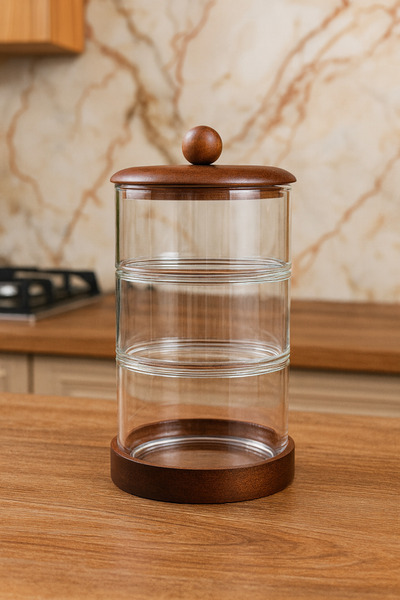 MİEN KATLI CAM KAVANOZ AKASYA KAPAKLI