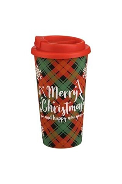 SHOPIENS Pahar din plastic și plută cu capac, inscripționat în carouri „Crăci...