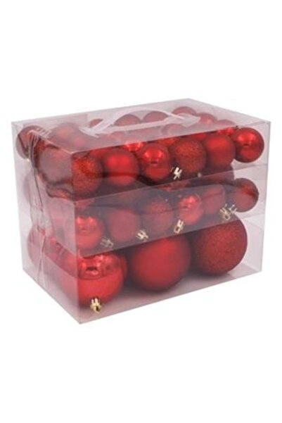 SHOPIENS Globuri roșii de Crăciun - mate, strălucitoare și sclipitoare 4-6-8 cm - 44 buc