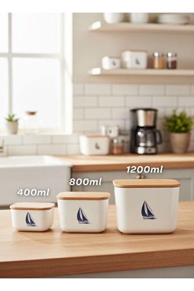 CEM HOME Natural Wooden Lid Marine Triple Set Storage Container Lunch Box (3-Piece)