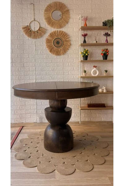 silla Concept Boğum Ayaklı Masa Ahşap Yuvarlak Koyu Ceviz Renkli Açılır Masa ...