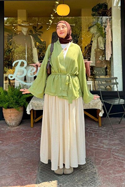 ZÜLAYS Düşük Kol Kimono Soft Yeşil